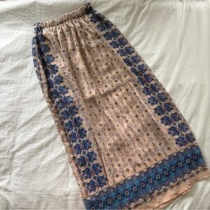 Floral Print Tan and Blue Skirt